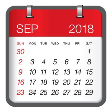 Eylül 2018 takvim vektör çizim