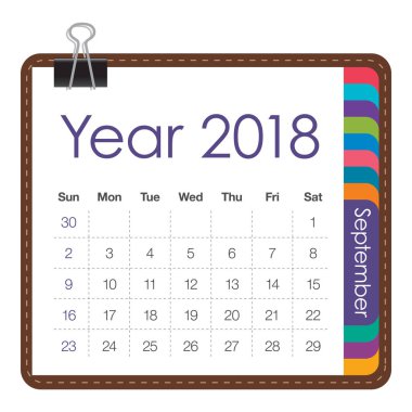 Eylül 2018 takvim vektör çizim