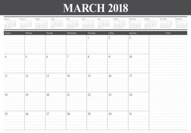 Mart 2018 takvim planlayıcısı vektör çizim