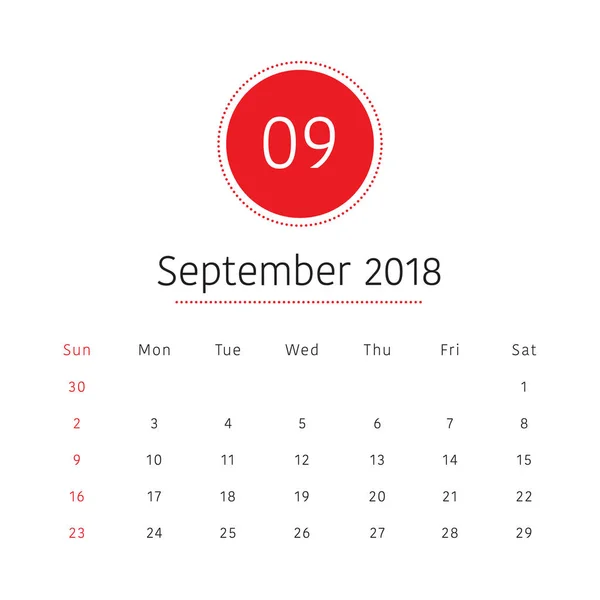 Septiembre 2018 escritorio calendario vector ilustración — Vector de stock