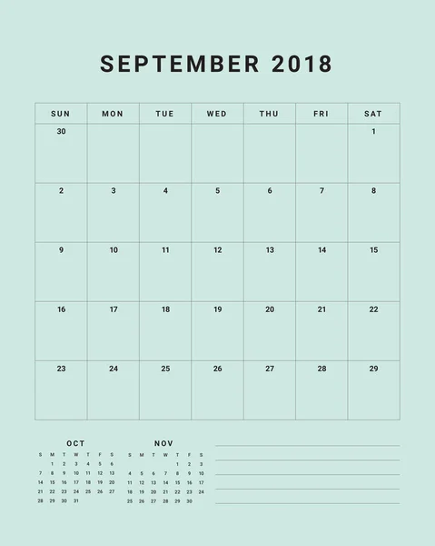 Settembre 2018 scrivania calendario vettoriale illustrazione — Vettoriale Stock
