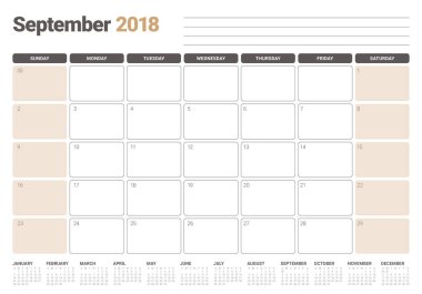 Eylül 2018 planlayıcısı takvim vektör çizim