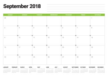 Eylül 2018 planlayıcısı takvim vektör çizim