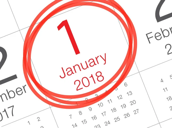 Primer plano del primer día del año 2018 en el calendario diario . —  Fotos de Stock