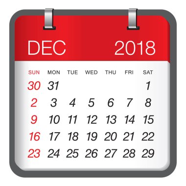 Aralık 2018 takvim vektör çizim