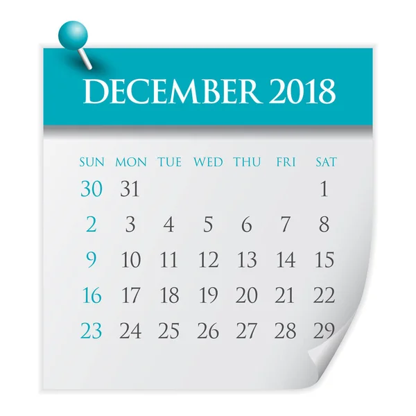 Ilustração vetor calendário dezembro 2018 — Vetor de Stock