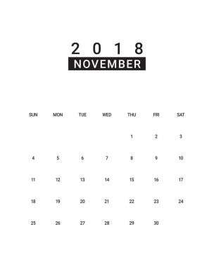 Kasım 2018 Resepsiyon takvim vektör çizim