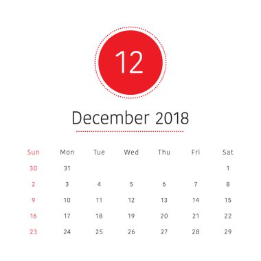 Aralık 2018 Resepsiyon takvim vektör çizim