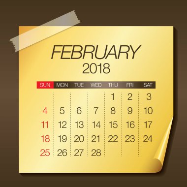 Şubat 2018 takvim vektör çizim