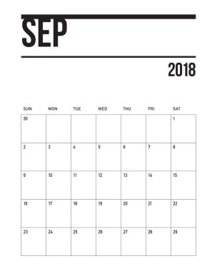 Eylül 2018 planlayıcısı takvim vektör çizim