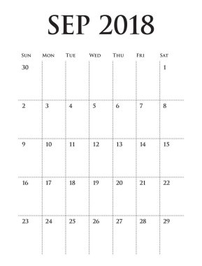 Eylül 2018 planlayıcısı takvim vektör çizim