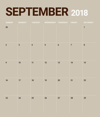 Eylül 2018 planlayıcısı takvim vektör çizim