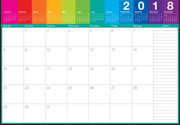 Juli 2018 Kalenderplaner Vektor Illustration — Stockvektor