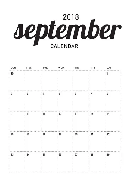 Septiembre 2018 planificador calendario vector ilustración — Vector de stock