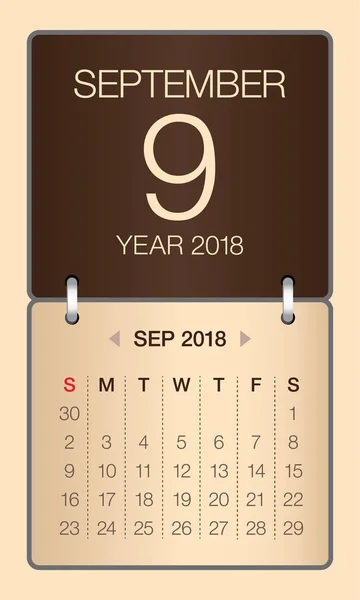 Setembro 2018 calendário ilustração vetorial — Vetor de Stock