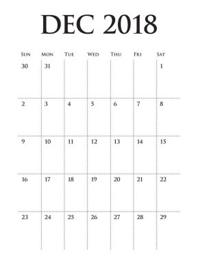 Aralık 2018 planlayıcısı takvim vektör çizim