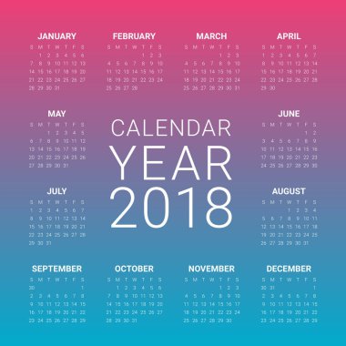 Yıl 2018 takvim vektör tasarım şablonu