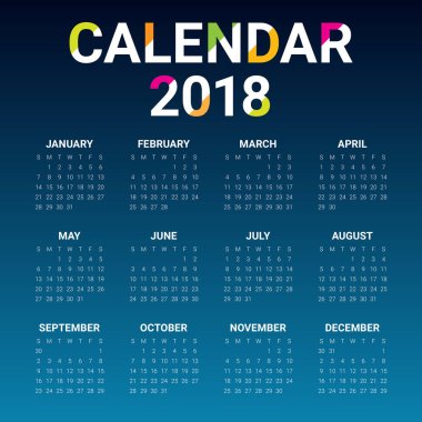 Yıl 2018 takvim vektör tasarım şablonu