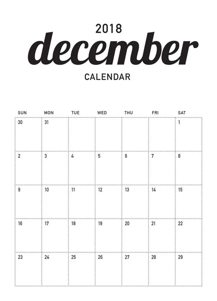 Векторная иллюстрация календаря декабря 2018 года — стоковый вектор