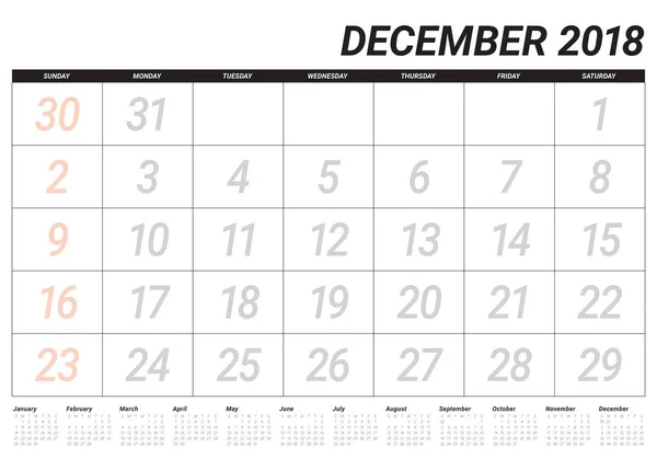 Calendrier planificateur décembre 2018 illustration vectorielle — Image vectorielle