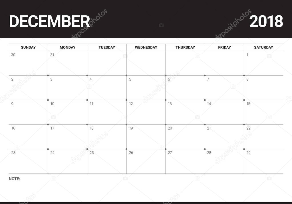 december-2018-planner-calendar-vector-illustration-stock-vector