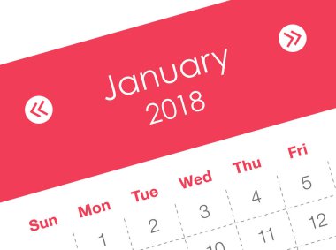 Günlük takvim üzerinde 2018 yılın ilk günü, yakın çekim.