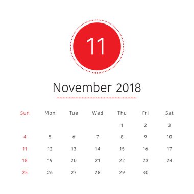 Kasım 2018 Resepsiyon takvim vektör çizim