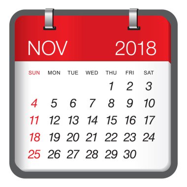 Kasım 2018 takvim vektör çizim
