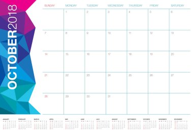 Ekim 2018 planlayıcısı takvim vektör çizim