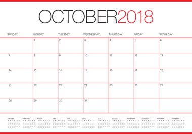 Ekim 2018 planlayıcısı takvim vektör çizim