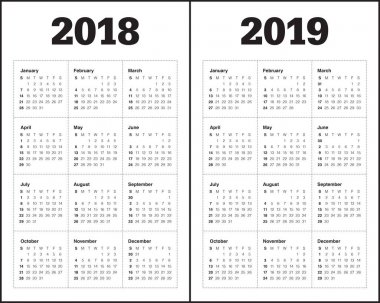 Yıl 2018 2019 takvim vektör