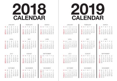 Yıl 2018 2019 takvim vektör