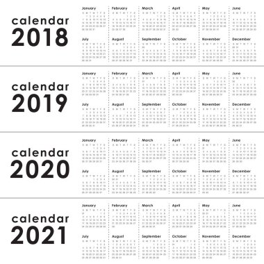 Yıl 2018 2019 2020 2021 takvim vektör