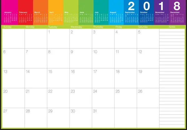 Mai 2018 Kalenderplaner Vektor Illustration — Stockvektor
