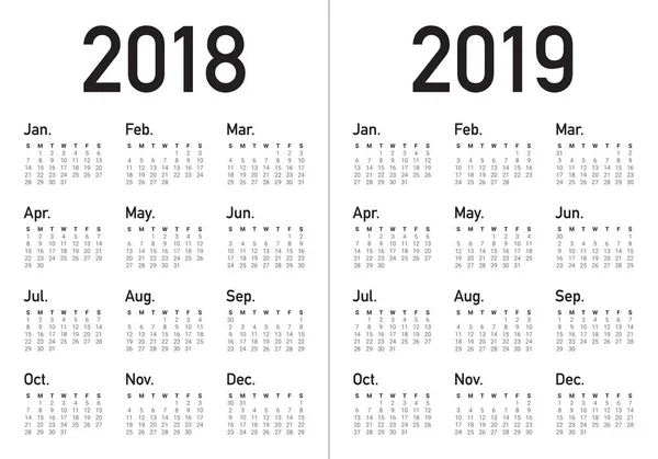 Year 2018 2019 calendar vector — Stock Vector