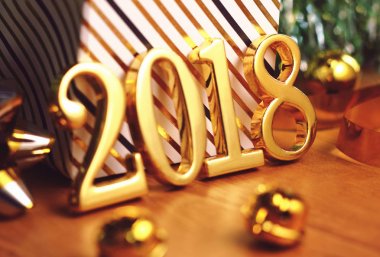 Altın rengi 2018 ve dekorasyon. 