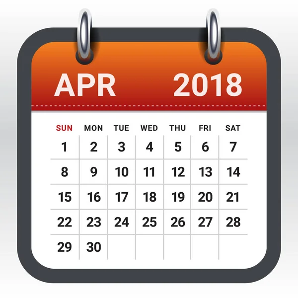 Ilustração vetor calendário abril 2018 . — Vetor de Stock