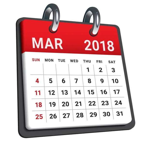 Εικονογράφηση διάνυσμα ημερολόγιο Μαρτίου 2018 — Διανυσματικό Αρχείο