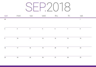 Eylül 2018 planlayıcısı takvim vektör çizim