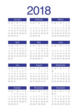 Yıl 2018 takvim vektör tasarım şablonu