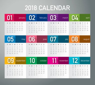 Yıl 2018 takvim vektör tasarım şablonu