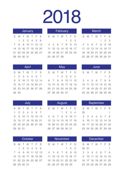 Año 2018 plantilla de diseño de vectores calendario — Vector de stock