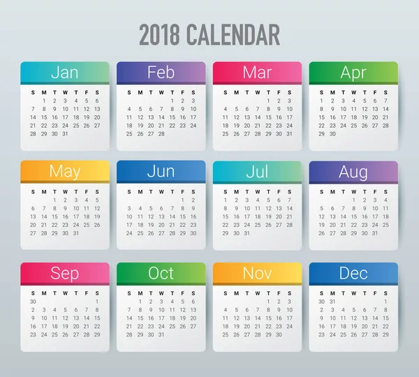 Año 2018 plantilla de diseño de vectores calendario — Vector de stock