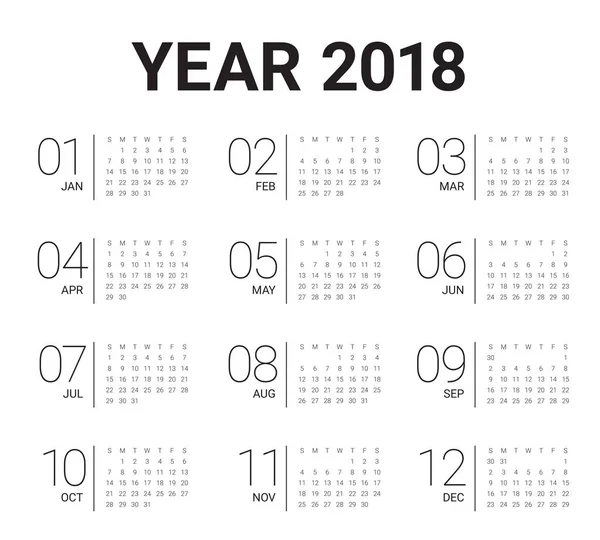 Ano 2018 modelo de design de vetor calendário — Vetor de Stock