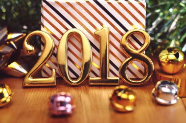 Altın rengi 2018 ve dekorasyon. 