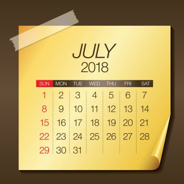 Temmuz 2018 takvim vektör çizim