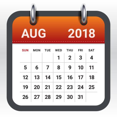 Ağustos 2018 takvim vektör çizim