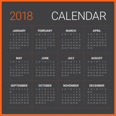 Yıl 2018 takvim vektör tasarım şablonu