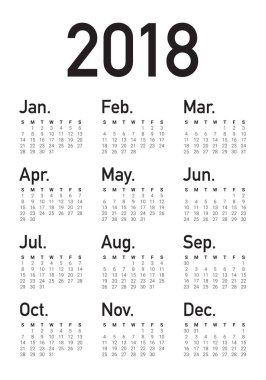 Yıl 2018 takvim vektör tasarım şablonu