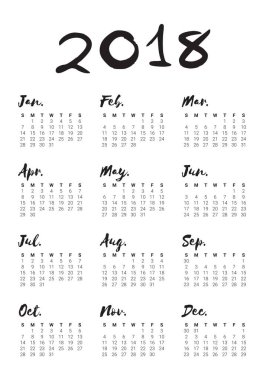 Yıl 2018 takvim vektör tasarım şablonu